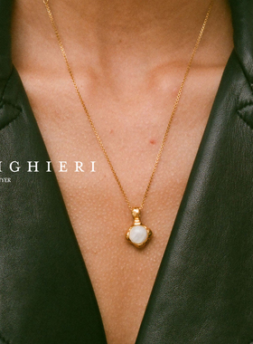 现货Alighieri英国纯手工纹理月光石镶嵌复古镀金高级叠戴项链