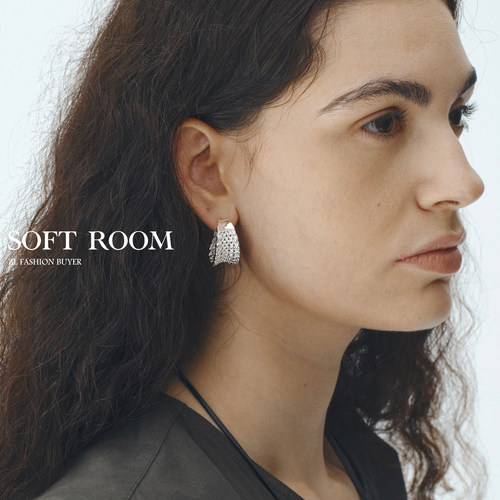 官方授权SOFT ROOM密纹镂空耳环网织曲面弧形宽版耳圈金色银色