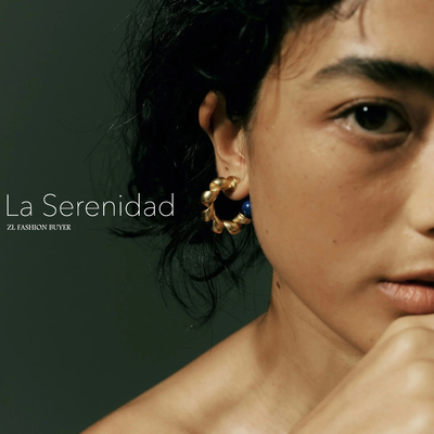 新款La Serenidad麻花拧绳线条青金石黑玛瑙开口高级耳环Hoops