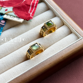 现货LA2L法国长方形宝石镶嵌纯手工雕刻复古精致高级戒指POUR TOI