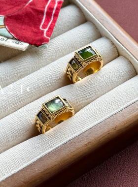 现货LA2L法国长方形宝石镶嵌纯手工雕刻复古精致高级戒指POUR TOI