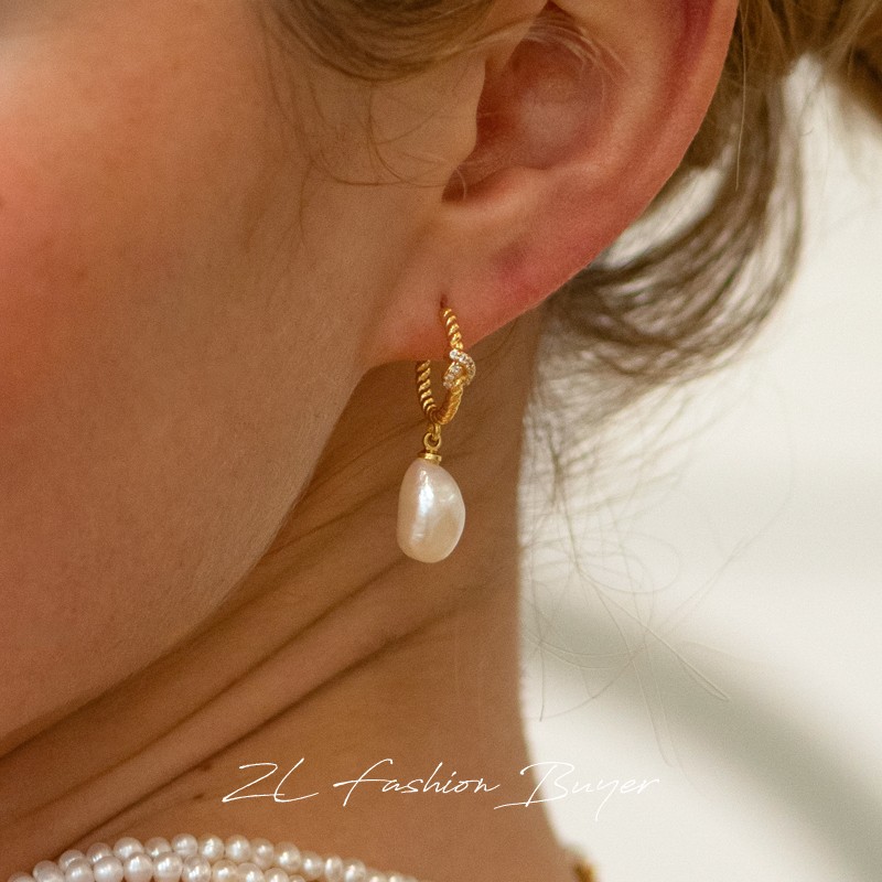 官方授权Fedoma打结绳扣宝石镶嵌天然珍珠耳环欧美风小众高级感