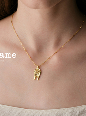 现货Amame扭扭椅子可爱造型925银捶打纹理叠戴项链高级复古