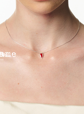 现货Amame真爱之血红色珐琅黑色纯银水滴形小众高级锁骨链项链