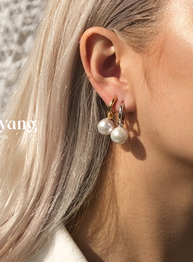 清仓Alix Yang简约圆环天然珍珠金银色百搭小众气质耳环