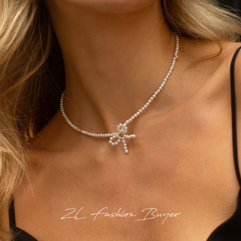 Fedoma立体蝴蝶结施华洛珍珠项链