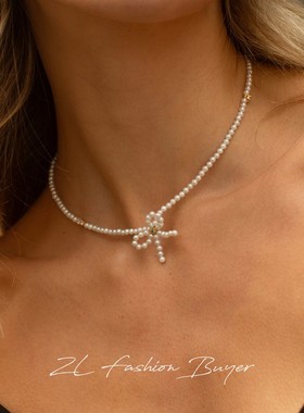 Fedoma立体蝴蝶结施华洛珍珠项链