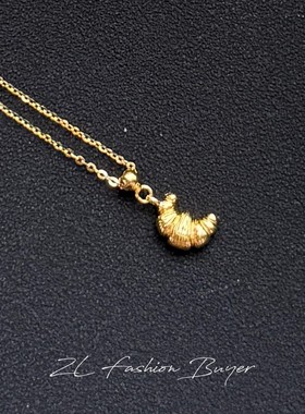 官方授权Fedoma牛角包雕刻镀金吊坠可拆卸细链可调节项链小众高级