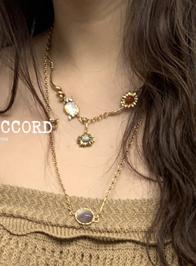 现货26SS新款DACCORD条纹玛瑙细链椭圆吊坠项链叠戴春夏高级感