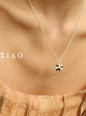 现货PO XIAO手工拉丝黑白珐琅拼色立体错层花瓣金属肌理项链小众