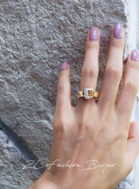 温莎锁链锆石镶嵌可调节链条戒指