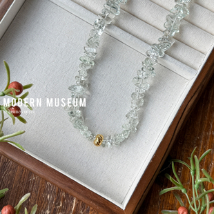 现货Modern 项链叠戴小众高级 Museum浅绿色天然水晶不规则串长款