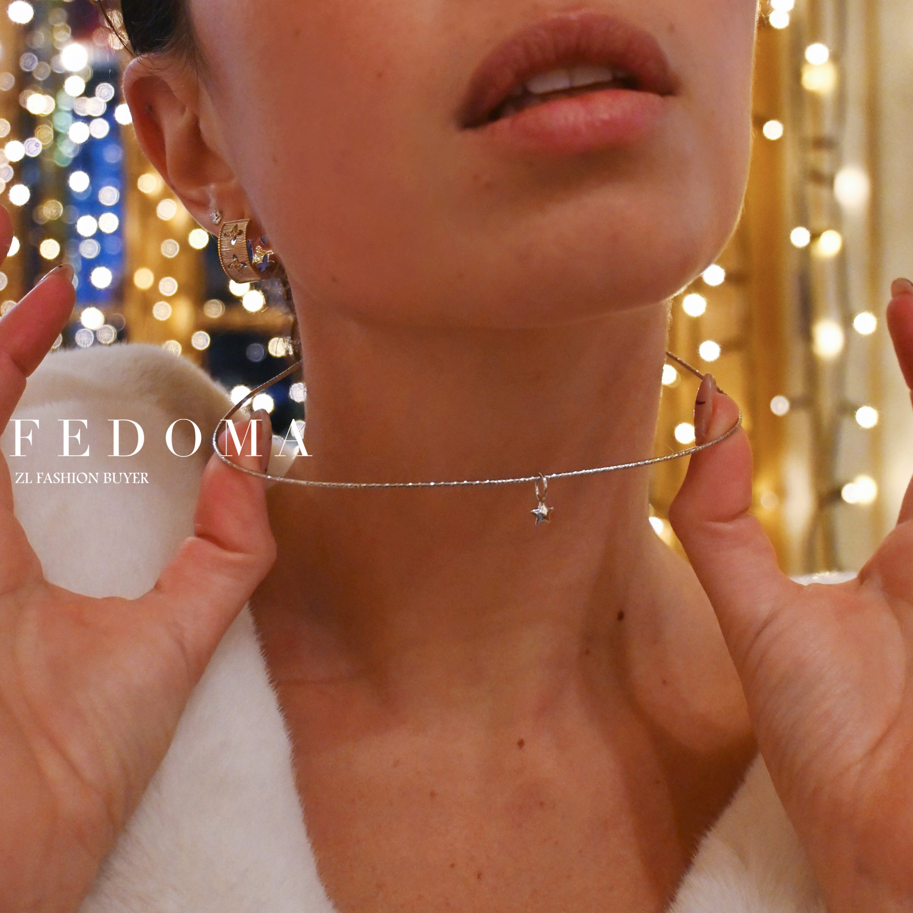 现货Fedoma蛇骨细项圈环形星星吊坠可拆卸项链锁骨链叠戴官方授权
