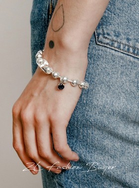 清仓Wolf Circus银色圆球圆珠串珠宝石镶嵌手工小众高价手链