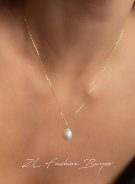 官方授权Fedoma简约椭圆天然珍珠吊坠百搭气质项链轻奢小众礼物