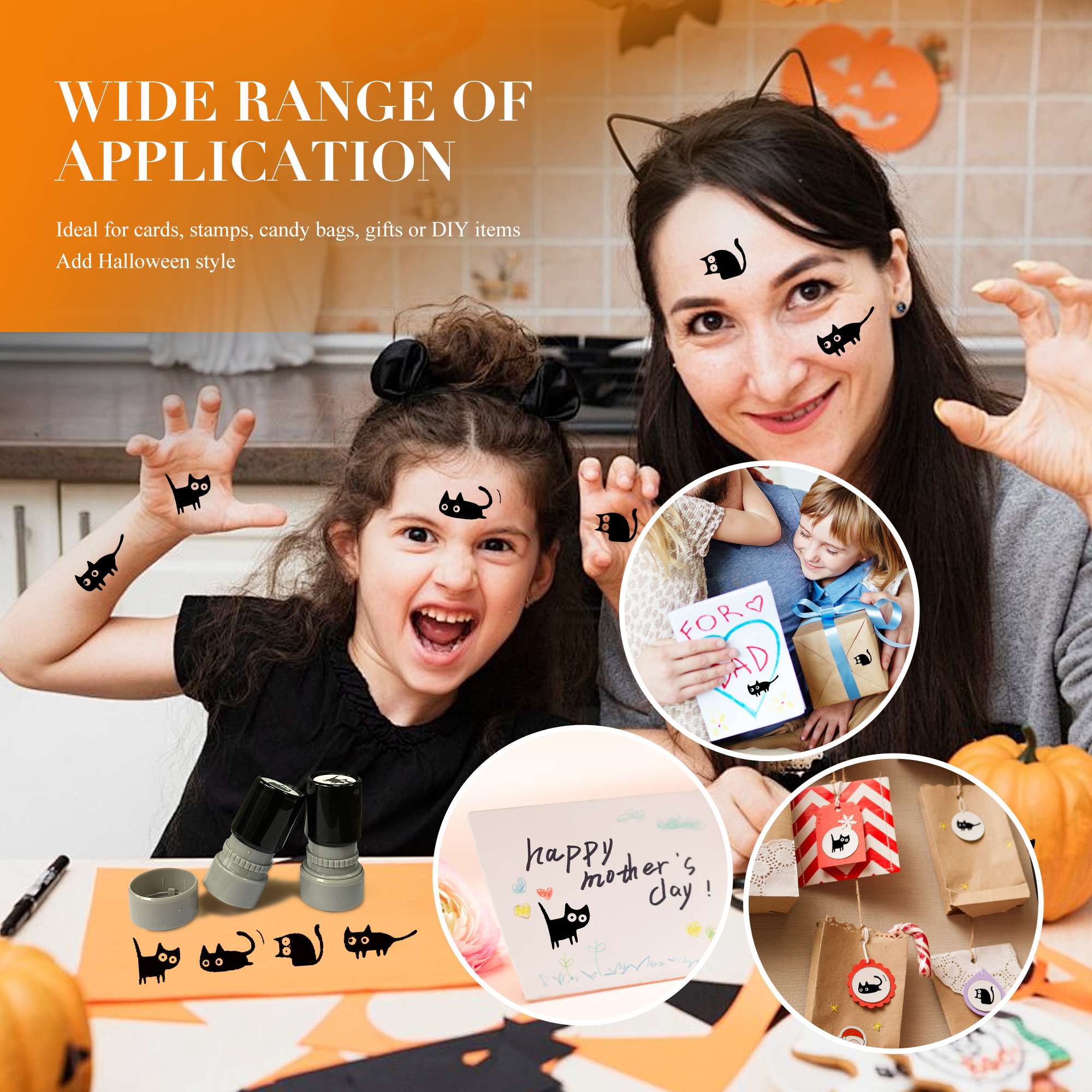 可爱黑猫圆形印章手工DIY装饰