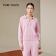 pure touch女士100%绵羊毛童话粉针织上衣时尚 百搭显瘦翻领上衣新