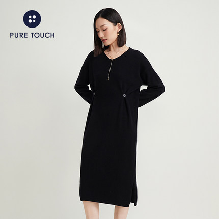 pure touch女士绵羊毛针织连衣裙舒适宽松显瘦时尚中长款秋冬3487