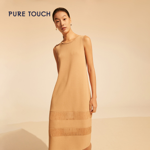 pure touch女士针织无袖连衣裙设计感修身显瘦度假风中长款裙子新