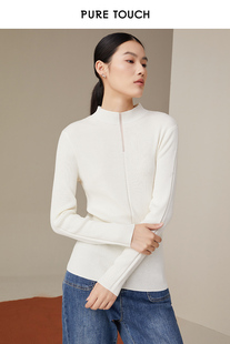 百搭设计感内搭上衣新 时尚 pure touch女士白色绵羊毛针织打底毛衫