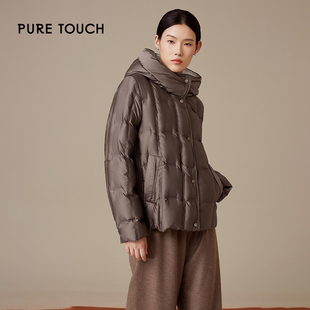 pure 连帽羽绒服通勤休闲苔藓绿保暖外套新 touch秋冬女士短款