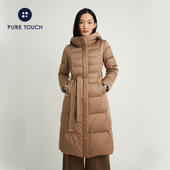 touch冬季 女士羽绒服连帽长款 外套白鸭绒修身 pure 时尚 加厚上衣新