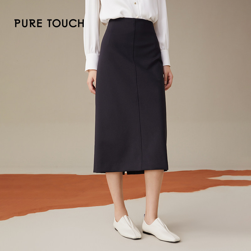 pure touch女士黑色修身半裙职业通勤日常时尚气质百搭半身裙秋新