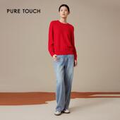 pure touch新年系列红色套头山羊绒圆领纯色毛衣女针织衫 简约百搭