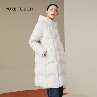 百搭保暖白鸭绒外套新 奶白色羽绒服通勤时尚 pure touch女士中长款