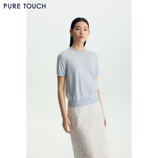 短袖 TOUCH26春夏新款 针织衫 立体绣绵羊毛圆领半袖 商场同款 衫 PURE