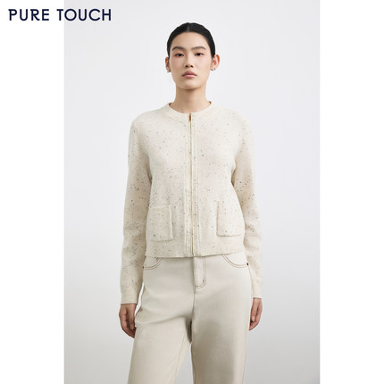 商场同款PURE TOUCH女装25秋冬新款圆领针织开衫拉链门襟羊毛混纺