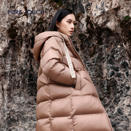 pure touch女士中长款羽绒服白鸭绒保暖时尚冬季流行外套防风新款