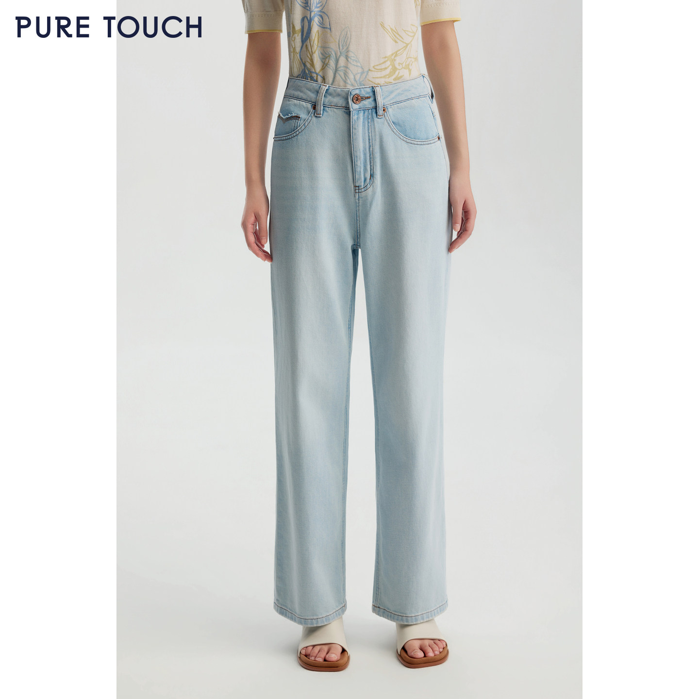 商场同款PURE TOUCH女装26春夏新款棉混纺牛仔裤高腰直筒复古长裤,女装/女士精品,牛仔裤,淘宝优惠券,粉丝福利购,淘宝优惠卷
