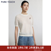 镂空提花圆领格纹半袖 PURE 上衣 短袖 针织衫 TOUCH女装 25秋冬新款