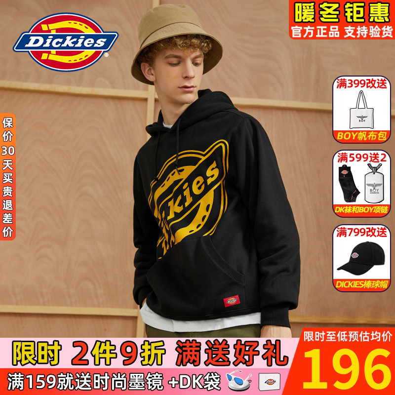 Dickies连帽卫衣男加绒斜logo印花帝客潮牌冬季新品男式长袖上衣
