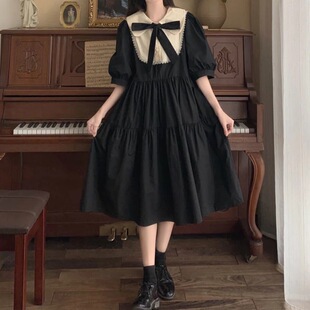 女大童娃娃领蝴蝶结连衣裙夏季学院风初中高中学生日系森系长裙子