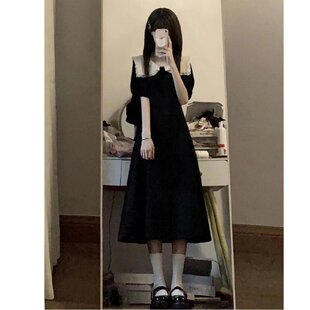 法式黑色连衣裙女大童夏装2026新款初中学生学院风小个子气质长裙