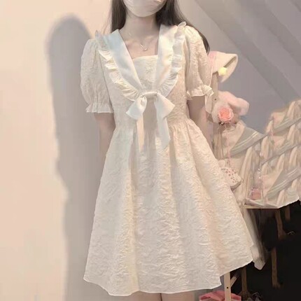 学院风蝴蝶结连衣裙夏季女大童12岁初中生13日系甜美公主蓬蓬裙子