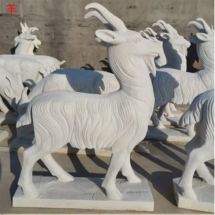 三羊开泰石头羊雕塑天然汉白玉庭院别墅花园广场梅花鹿小鹿玉羊