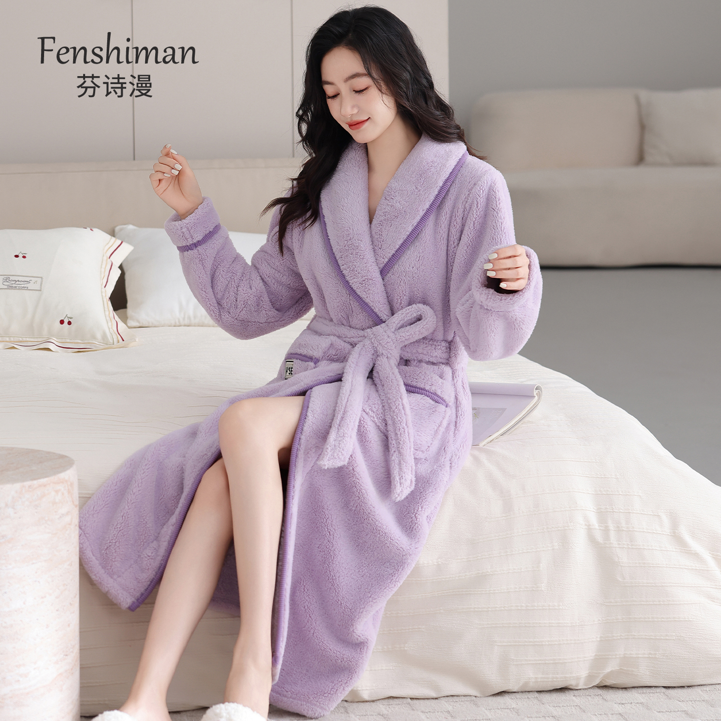 【超温暖】睡袍女士秋冬法兰绒