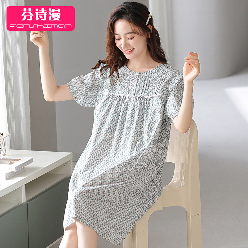 梭织棉纱布睡裙女夏季纯棉短袖睡衣裙夏天薄款孕妇2025新款连衣裙,女士内衣/男士内衣/家居服,睡裙,淘宝优惠券,粉丝福利购,淘宝优惠卷