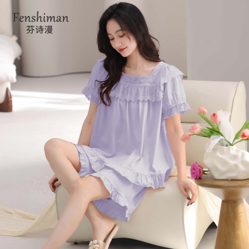 睡衣女士夏季纯棉拉架短袖家居服