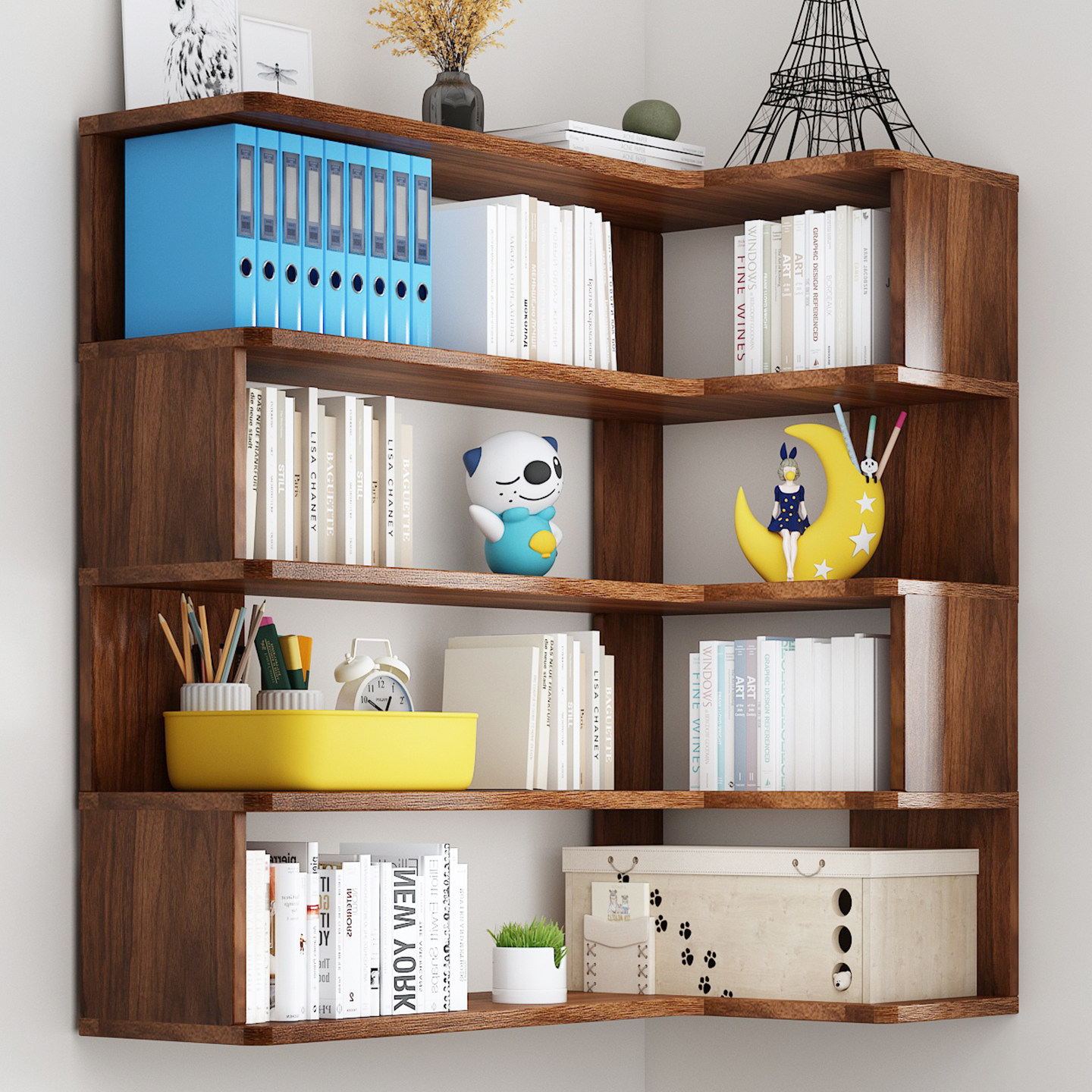 实木转角书架拐角书柜墙角置物架墙上壁挂收纳90度小角柜三角吊柜