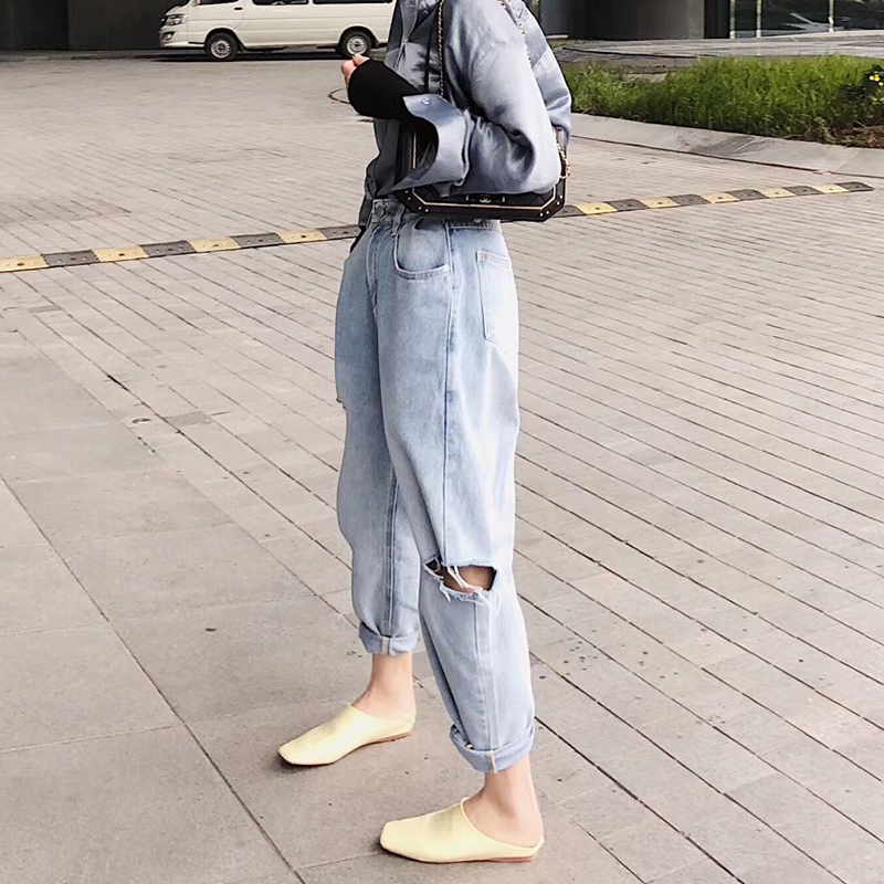 2022春夏新款破洞薄款牛仔褲女直筒寬松bf原宿淺色大碼高腰哈倫褲在類目 女裝/女士精品, 牛仔褲中 - 來自Buy2taobao.com提供專業的淘寶代購服務