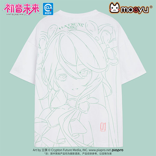 moeyu初音未来生如夏花夏季短袖T恤女miku圆领上衣宽松二次元周边