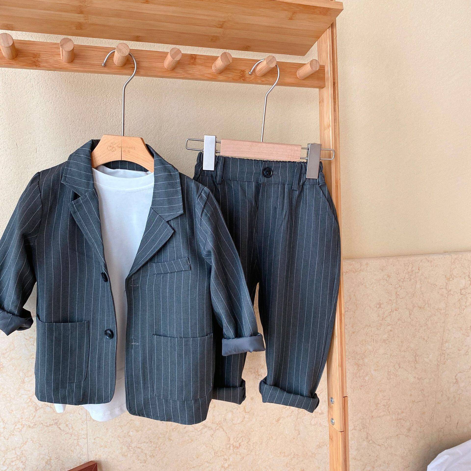 儿童春季新品条纹礼服两件套洋气
