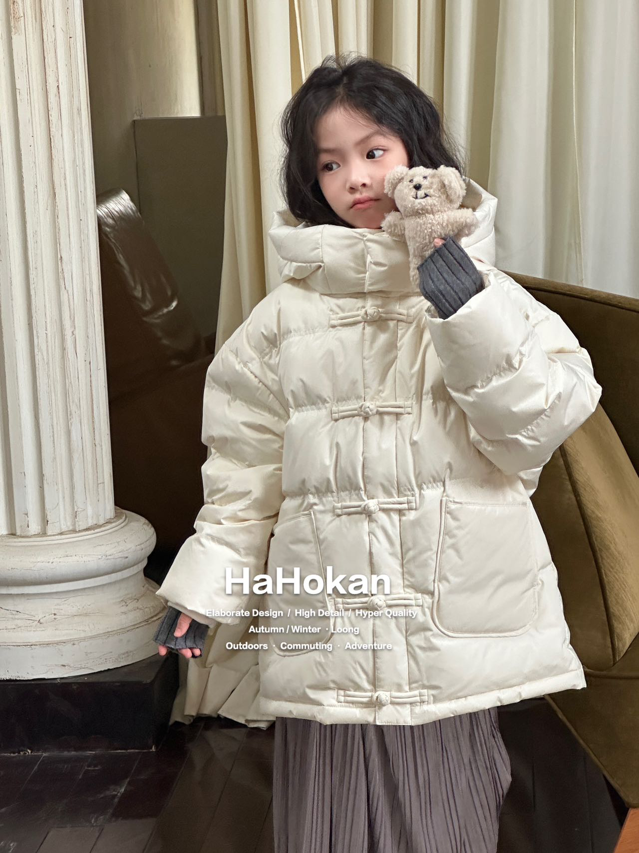 男女中大儿童装中国风唐装羽绒服加厚连帽外套90白鸭绒中长款洋气