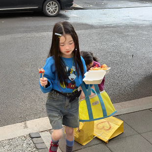 现货2026春装女童新款卡通卫衣牛仔裤韩版宽松印花上衣T恤裤子