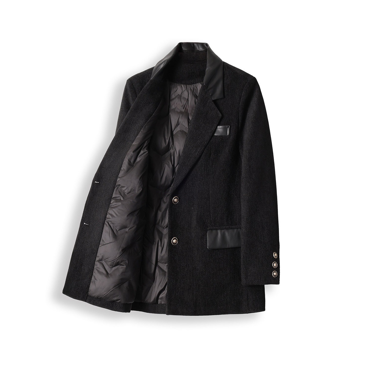 SenseAbility2025雪尼尔拼皮领金属扣气质通勤羽绒内胆西装外套女,女装/女士精品,毛呢外套,淘宝优惠券,粉丝福利购,淘宝优惠卷