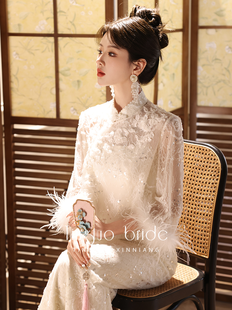Cheongsam, wedding dress, advanced genuine evening dress, Chinese style, high-quality style